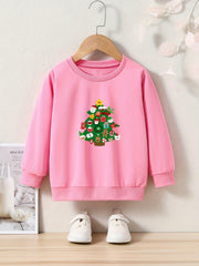 Christmas Tree Graphic Crew Neck Long Sleeve Sweatshirt Kids Clothes