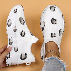 Leopard Print Platform Sneakers Slip On Breathable Running Shoes