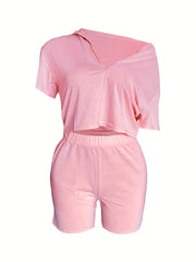 Short Sleeve Crop Top & Shorts Set