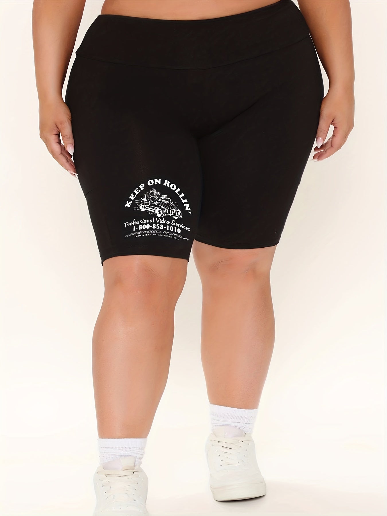 Women's Plus Cat & Letter Print High Rise Biker Shorts