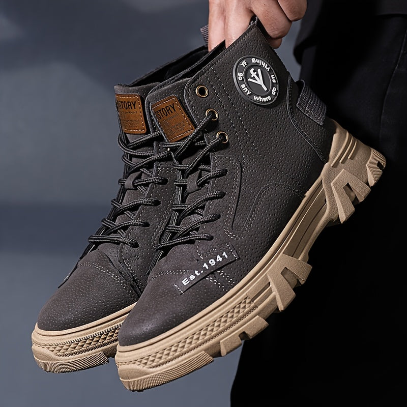 Men's Letter Print Lace Up Casual Boots Anti skid Platform Shoes