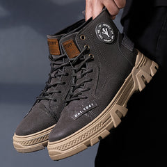 Men's Letter Print Lace Up Casual Boots Anti skid Platform Shoes