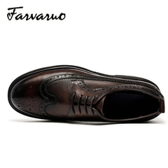 FARWARWO Leather Wingtip Brogue Derby Shoes for Party Wedding