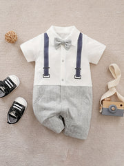 Baby Boys Bowtie Lapel Collar Creeper Romper Gentleman Jumpsuit