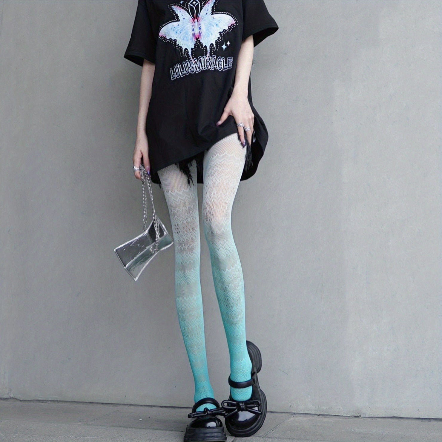 Ombre Jacquard Tights High Waist Mesh Pantyhose