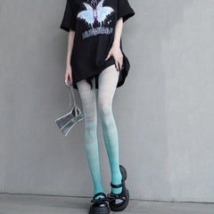 Ombre Jacquard Tights High Waist Mesh Pantyhose