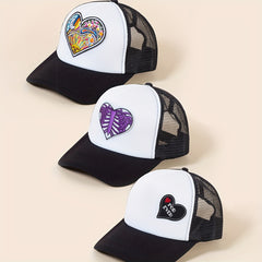 3pcs Heart FOREVER Patch Trucker Hat Baseball Cap Mesh Sunshade Dad Hat