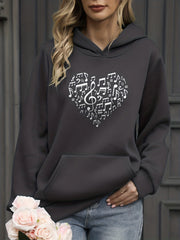 Heart Print Kangaroo Pocket Hoodie Women's Sweatshirt
