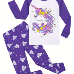 Kid's Unicorn Floral Print 2pc Pajama Set Comfortable Loungewear