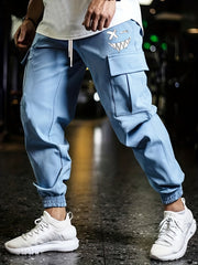 Smile Print Cargo Pants Men's Flap Pocket Trousers Loose Casual Outdoor Pants