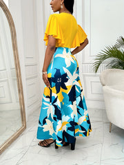 Floral Print Flutter Sleeve Dress V-Neck for Spring & Summer