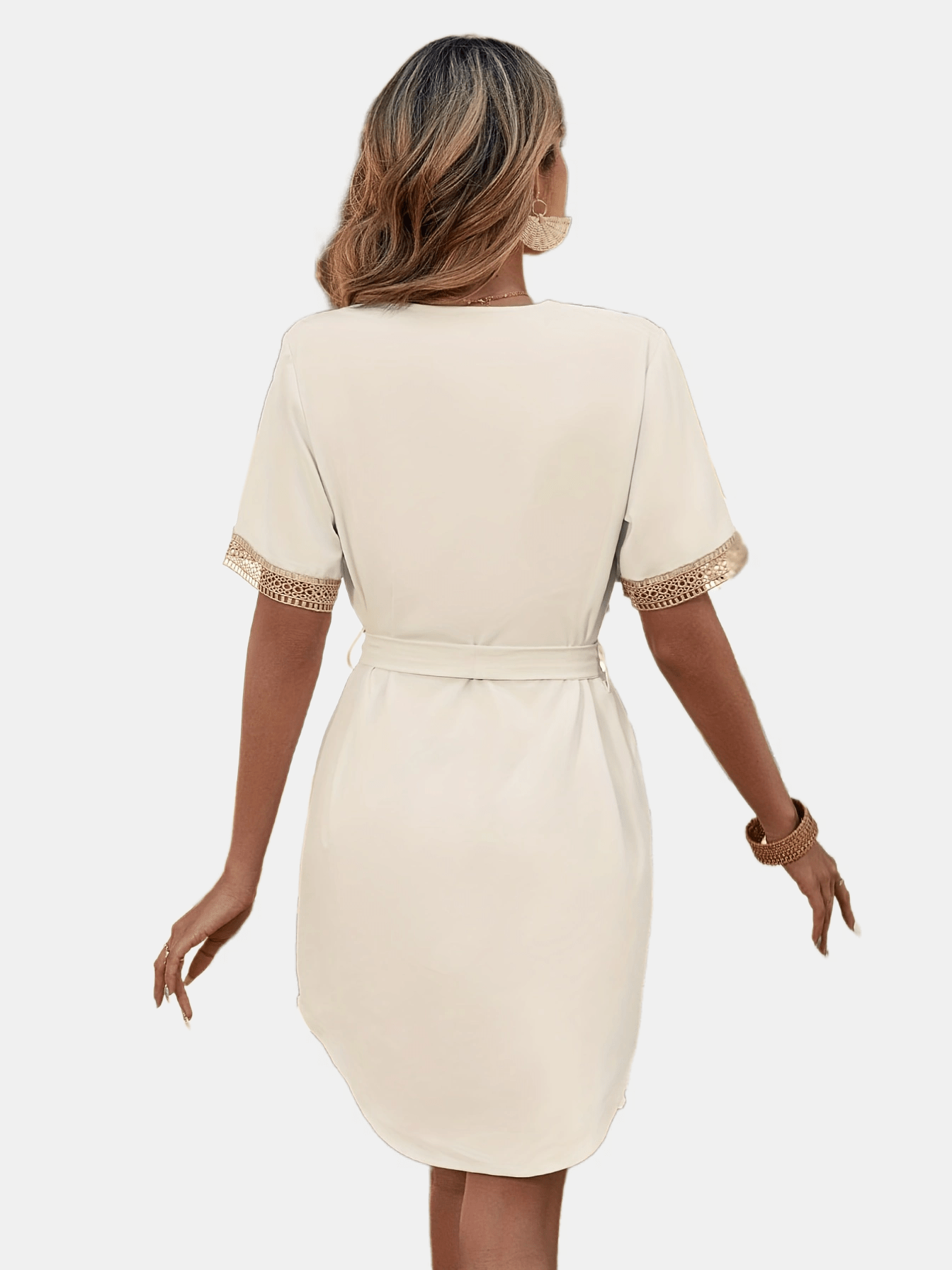 Lace Stitching Dress Short Sleeve V Neck Summer Dress Women's Clothing