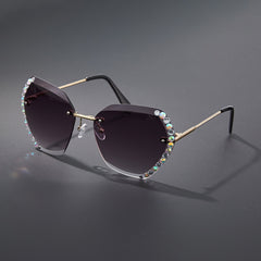 Rimless Ombre Lens Sunglasses Rhinestone Decor Glasses