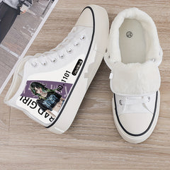 Anime Girl Plush Lined Canvas Sneakers Winter Warm High Top Shoes