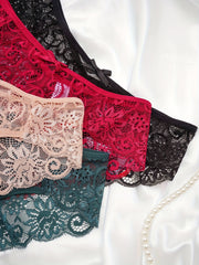 4pcs Lace Bow Tie Briefs Scalloped Panties Women's Lingerie
