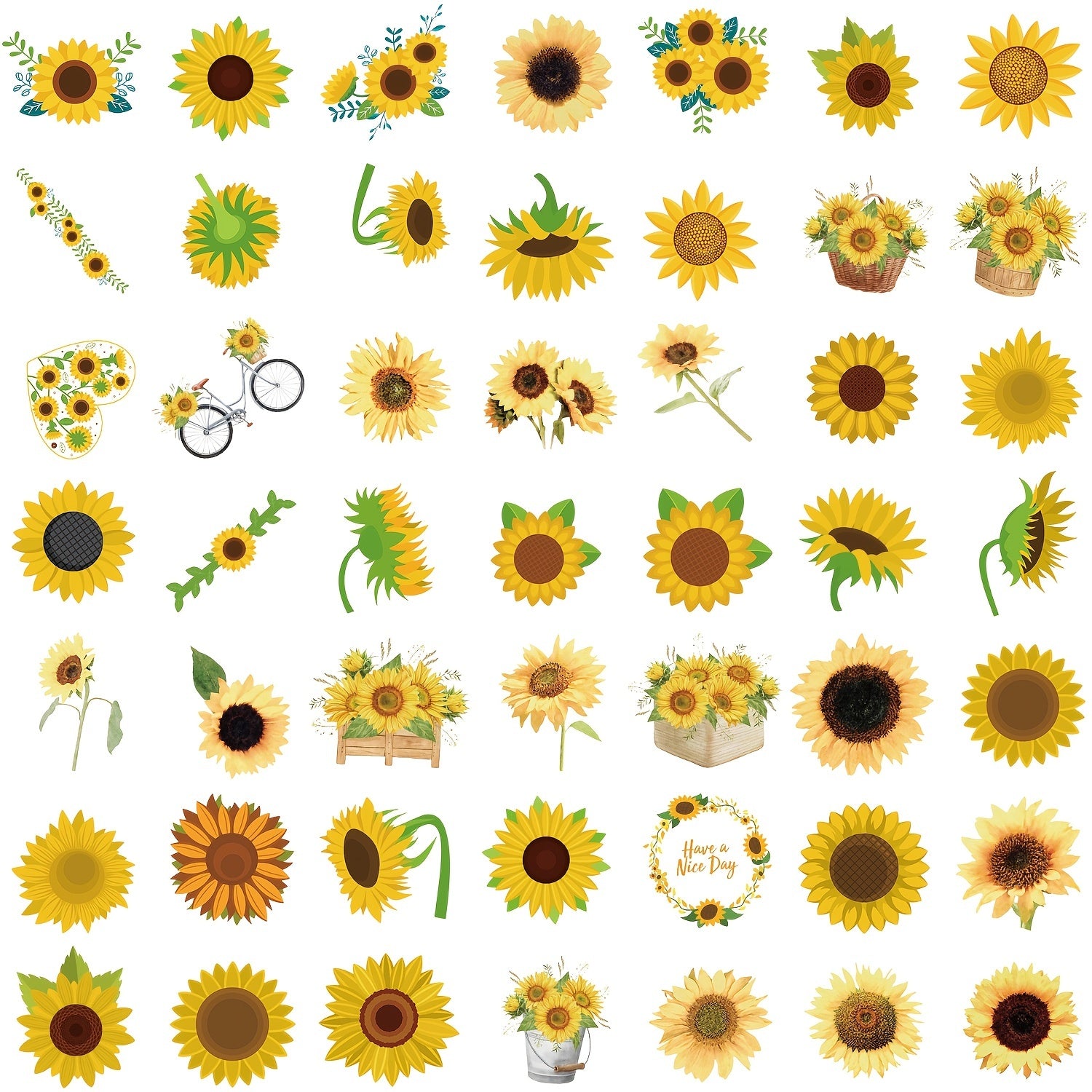 50pcs Sunflower Cartoon Stickers Vinyl Waterproof Decals