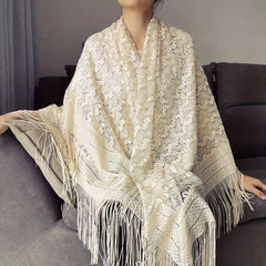 Embroidered Tassel Shawl Wrap Sunscreen Cape