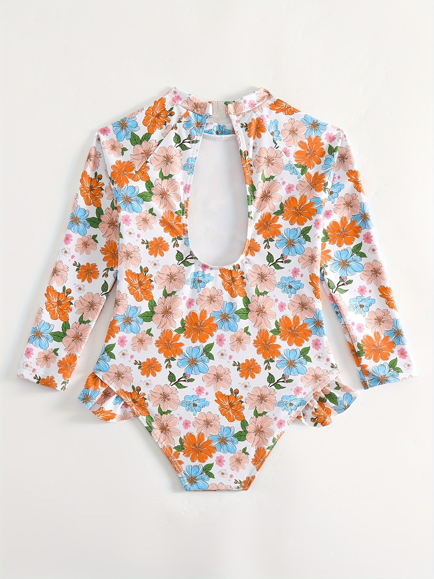 Toddler Girls Floral Ruffle Swimsuit with Cut Out Back