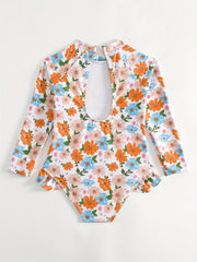 Toddler Girls Floral Ruffle Swimsuit with Cut Out Back