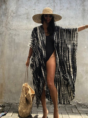 Beach Cover Up Shirt Loose Fit V Neck Long Sleeve Rash Guard Kimono