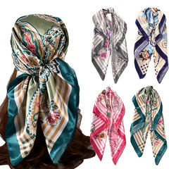 Print Flower Scarf Bandana Square Turban Lightweight Silk Head Scarf