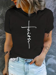 Faith Letter Graphic Crew Neck T-Shirt for Women