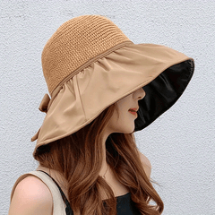 Wide Brim Bow Sun Hat Women Casual Sunscreen Bucket Hat UV Protection