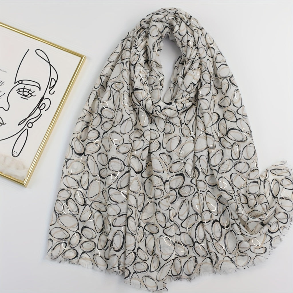 Stone Pattern Scarf with Frayed Edge for Women