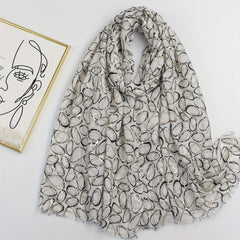 Stone Pattern Scarf with Frayed Edge for Women