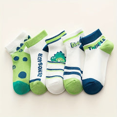 Boys Dinosaur Pattern Ankle Socks Spring Summer 5 Pairs