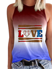 Graphic Print Tank Top Round Neck Casual Sleeveless Stretch