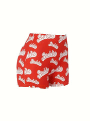 Art Letter Print High Rise Stretch Shorts