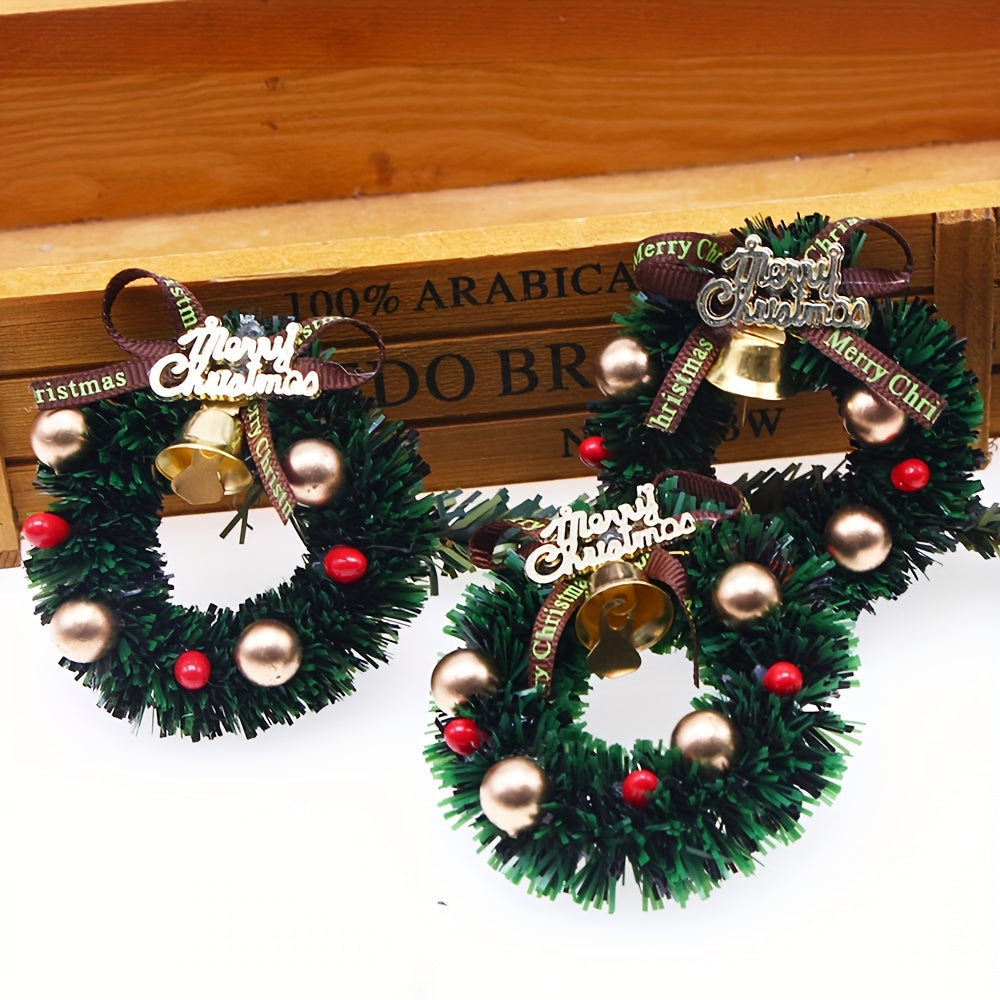 Christmas Wreath Green Garland w/ Golden Balls Red Berries Merry Christmas Bow