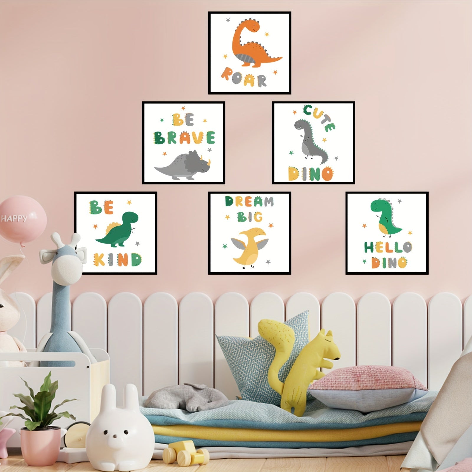 6pcs Dinosaur Wall Decal Poster Roaring Brave Friendly Bedroom Living Room Decor
