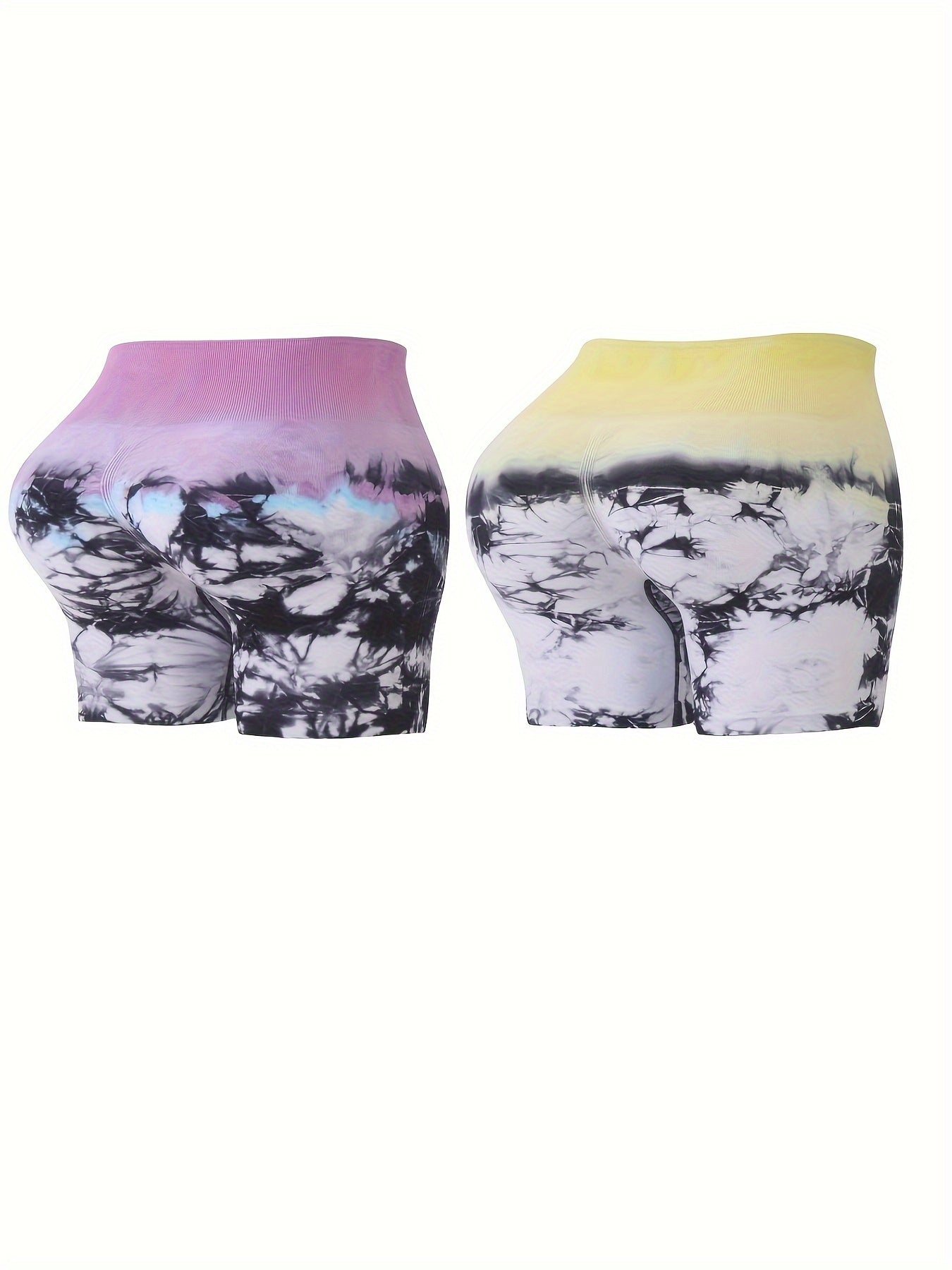 2Pcs Tie Dye Yoga Shorts High Waist Butt Lifting Slimming Fitness Shorts