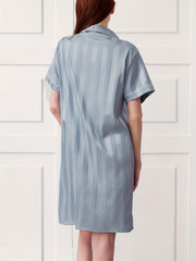 Striped Print Satin NightDress Short Sleeve Pajama Dress Women's Sleepwear