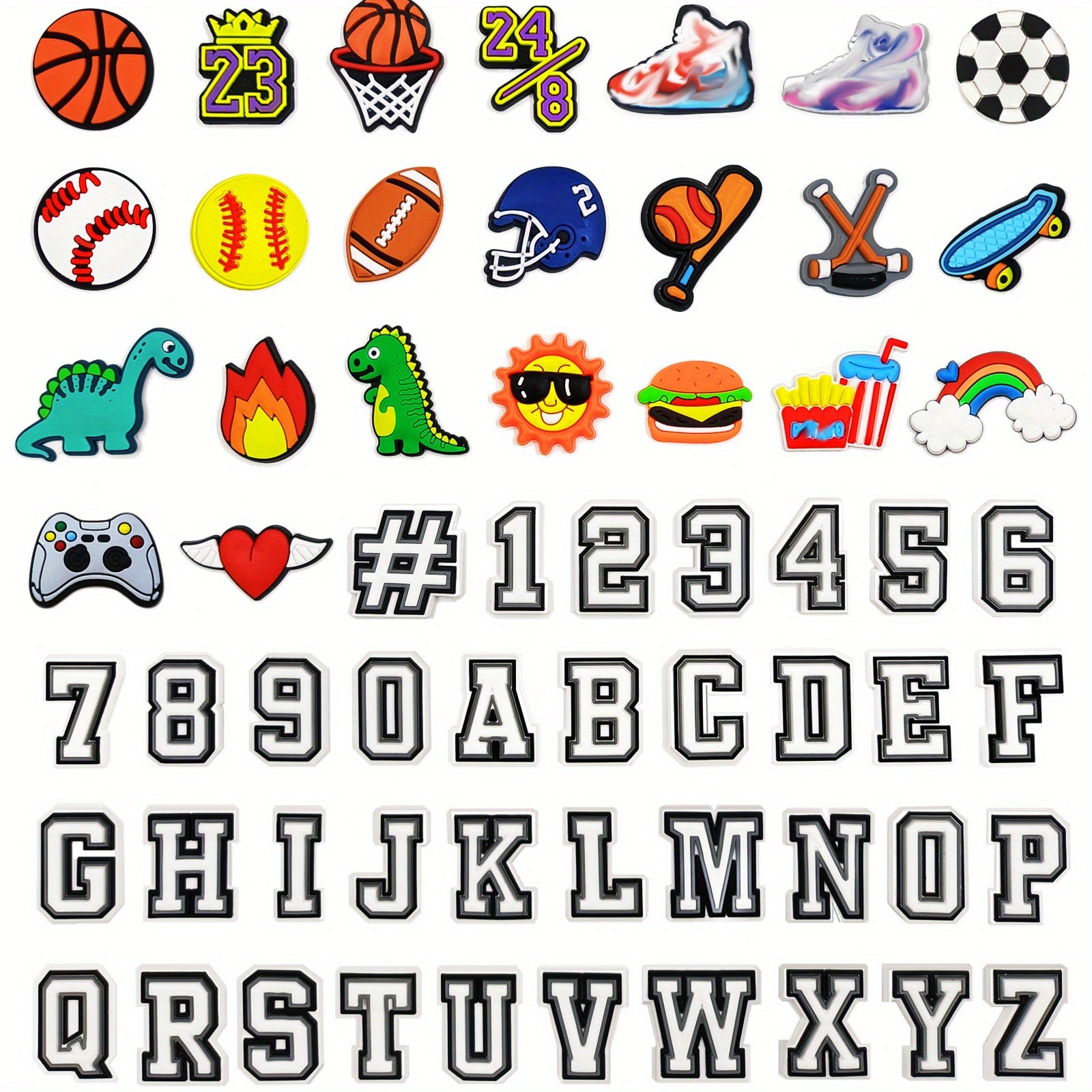 60pcs Sports Charms for Shoe Decoration Baseball Hockey Softball Soccer Football