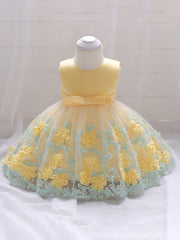 Baby Girls Floral Embroidery Mesh Sleeveless Princess Dress