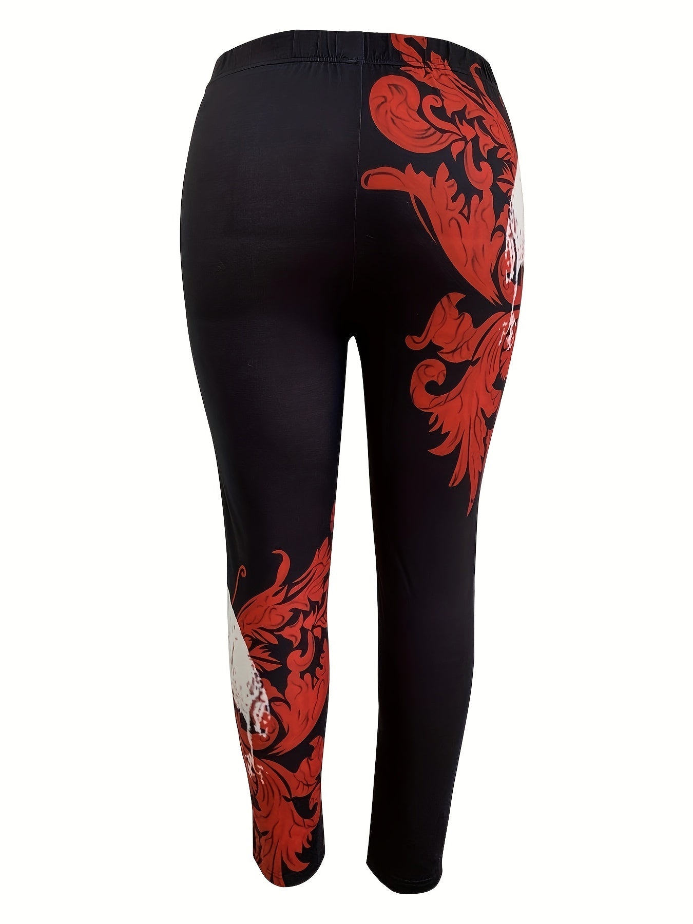 Skull & Floral Print Plus Size Leggings