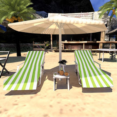 HiTurbo Beach Chair Cover Green Stripe Thin Quick Dry Chaise Lounge Towel