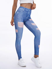 Denim Print Skinny Leggings High Waist Casual Pants