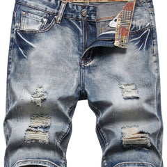 Men's Ripped Denim Shorts Street Style Distressed Summer Wear
