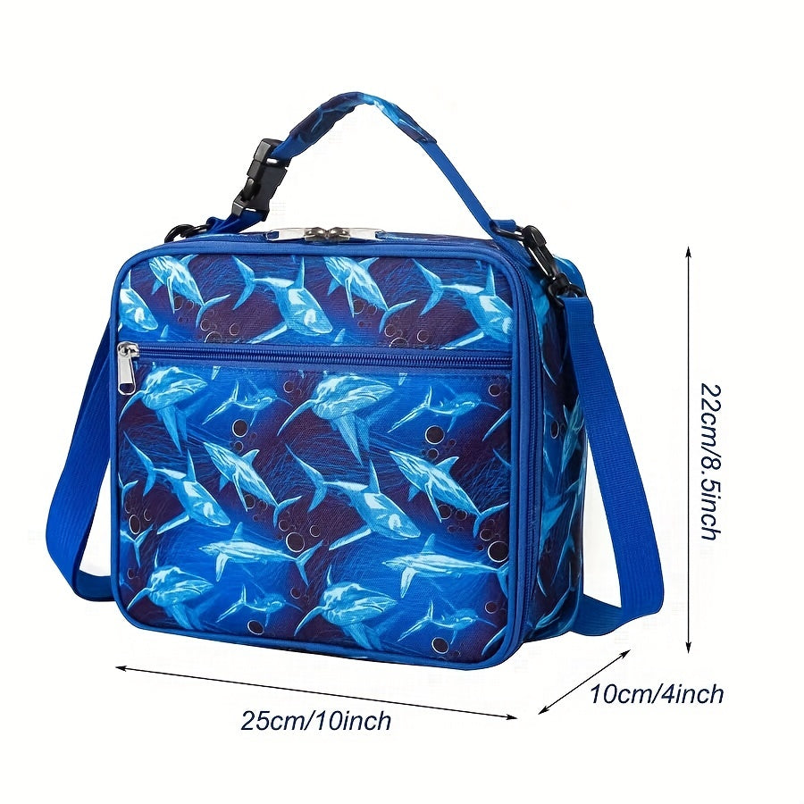 Cartoon Shark Space Crossbody Bag Portable Thermal Bag
