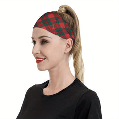 Vintage Plaid Headband Red Checkered Pattern Soft Fabric Adjustable Ear Loops