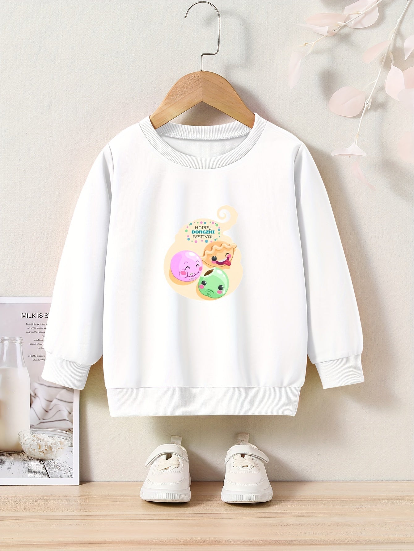 OERYUI Kids Happy Dongzhi Festive Print Sweatshirt