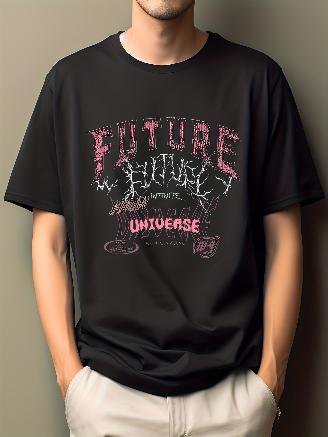 Men's Cartoon Hip Pop Print T-shirt Active Casual Crew Neck Tee