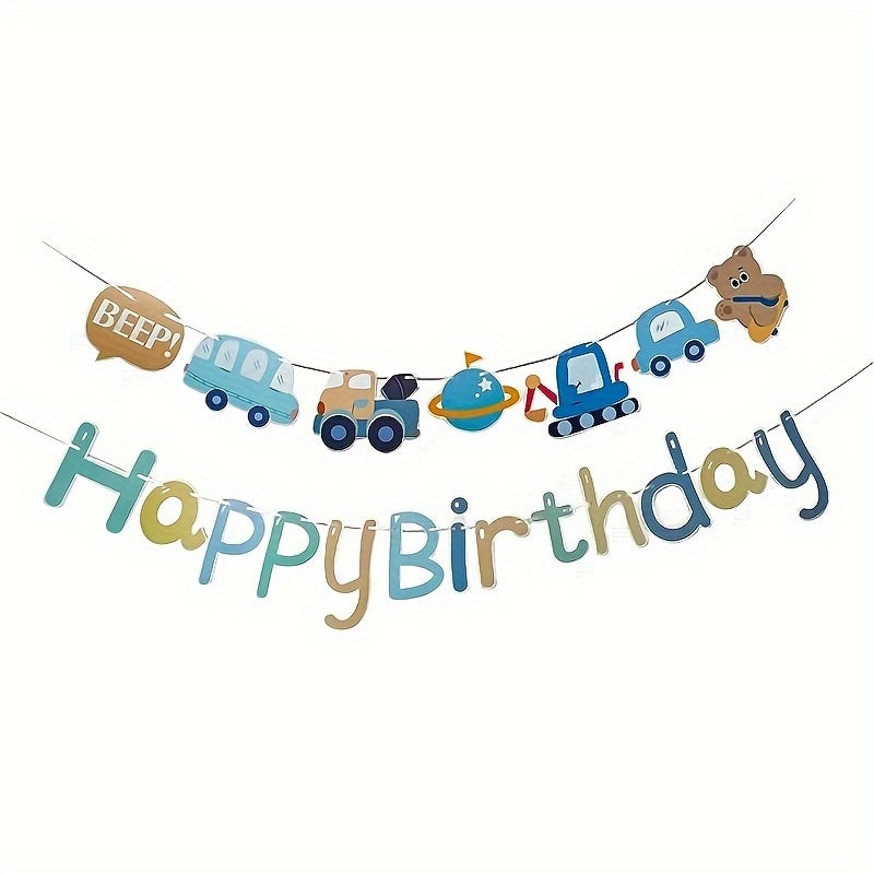1pc Car Happy Birthday Banner for One Year Birthday Party Decoration