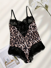 Leopard Lace Teddy Scalloped Trim Bodysuit