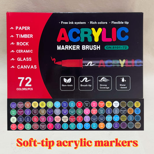 72 Colors Acrylic Marker Set Vibrant Soft Tip Water Based Ink Art Pens