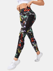 High Rise Graffiti Print Sports Leggings